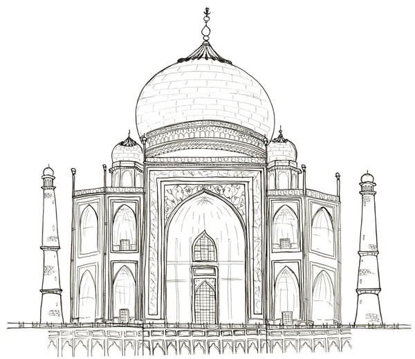 아그라, 인도 타지마 할 흰색 절연의 손으로 그려진된 건축 스케치 — 스톡 사진