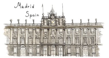 Suluboya kroki el çekilmiş Madrid İspanya Palacio Real izole