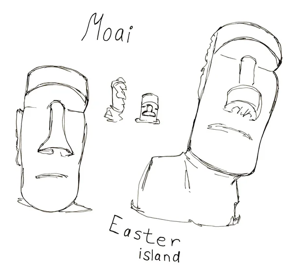 Schizzo disegnato a mano di Moai, teste dell'Isola di Pasqua isolate su bianco — Foto Stock