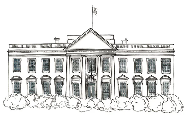 Beyaz Saray, ABD, Washington çizilmiş kroki izole suluboya el — Stok fotoğraf
