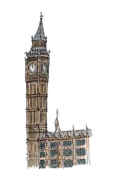 Aquarelle Croquis Big Ben Royaume-Uni Londres isolé — Photo