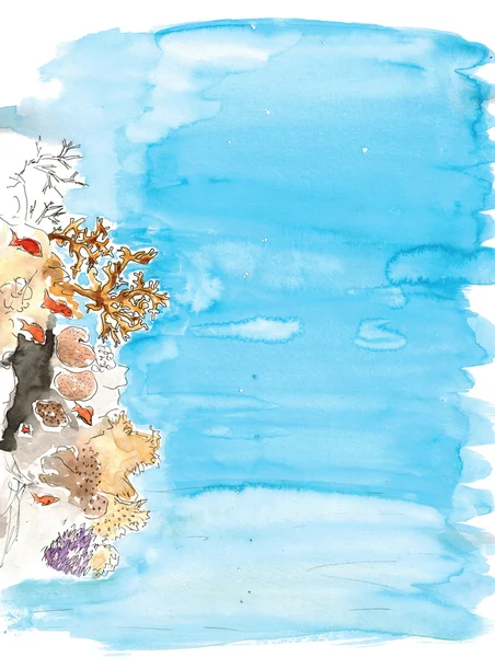 Akvarel skica korálové moře umění — Stock fotografie