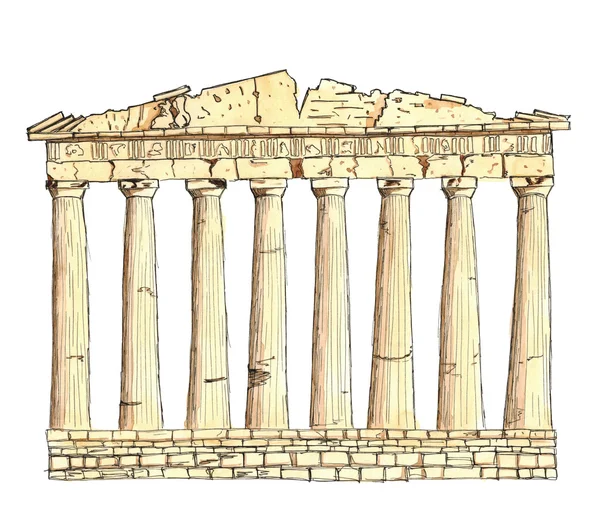 水彩スケッチ ギリシャ アテネ パルテノン神殿分離 — ストック写真