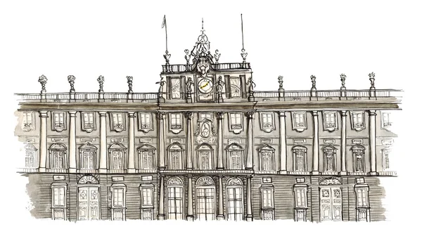Acuarela Boceto dibujado a mano Madrid España Palacio Real aislado — Foto de Stock