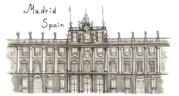 Suluboya kroki el çekilmiş Madrid İspanya Palacio Real izole