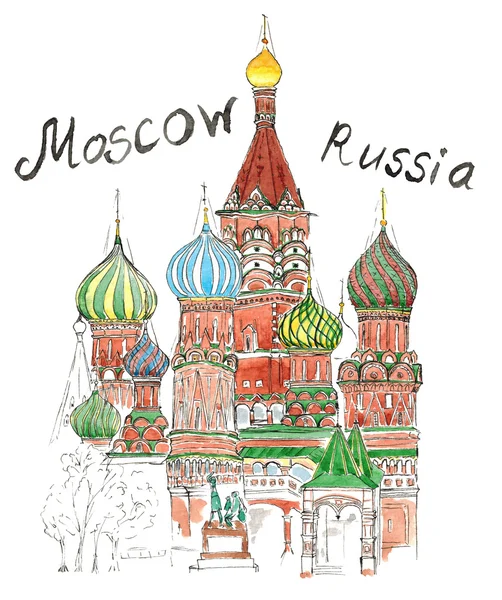 Suluboya kroki kırmızı kare izole kilisede Moskova St Basil's.