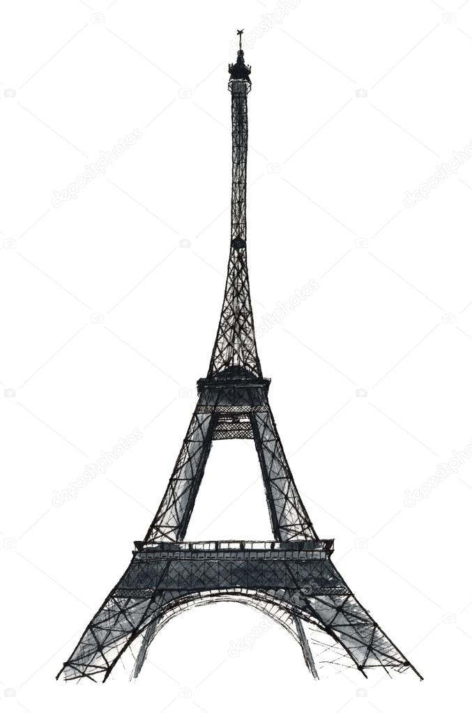 Watercolor Sketch Eiffel Tower Paris