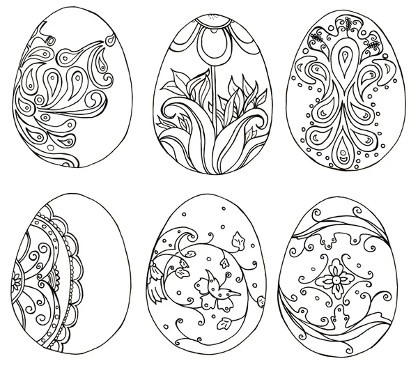 Hand drawn doodle easter eggs set. Coloring book — Stock Photo, Image