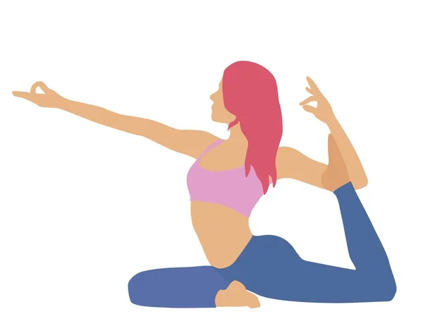 Fille Mince Faisant Yoga Étire Jambe Bras Jeune Femme Aux — Image vectorielle
