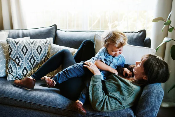 Cropped Shot Young Woman Spending Quality Time Home Her Son — Stock Photo, Image