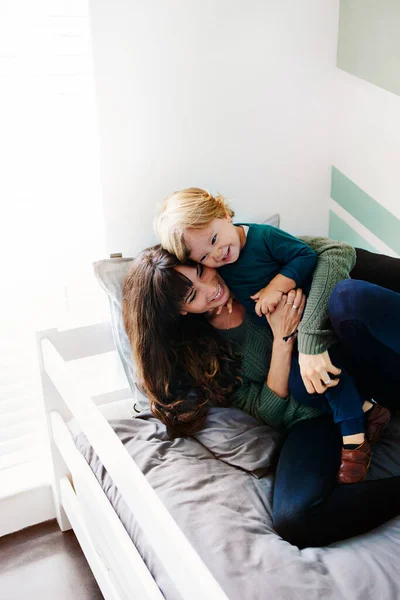 Cropped Shot Young Woman Spending Quality Time Home Her Son — Stock Photo, Image