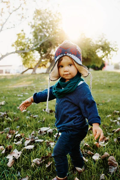 Shot Adorable Little Boy Having Fun Outdoors — Stock fotografie