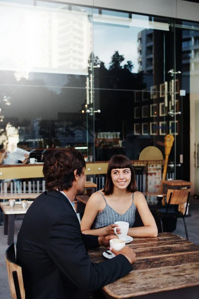 Cropped Shot Young Couple Coffee Date Sidewalk Cafe — Stock Fotó