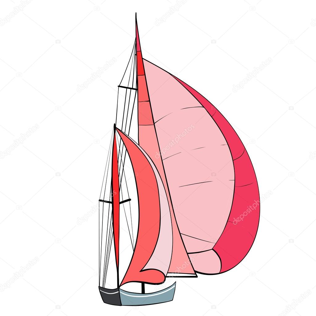 Sport yacht with red sails