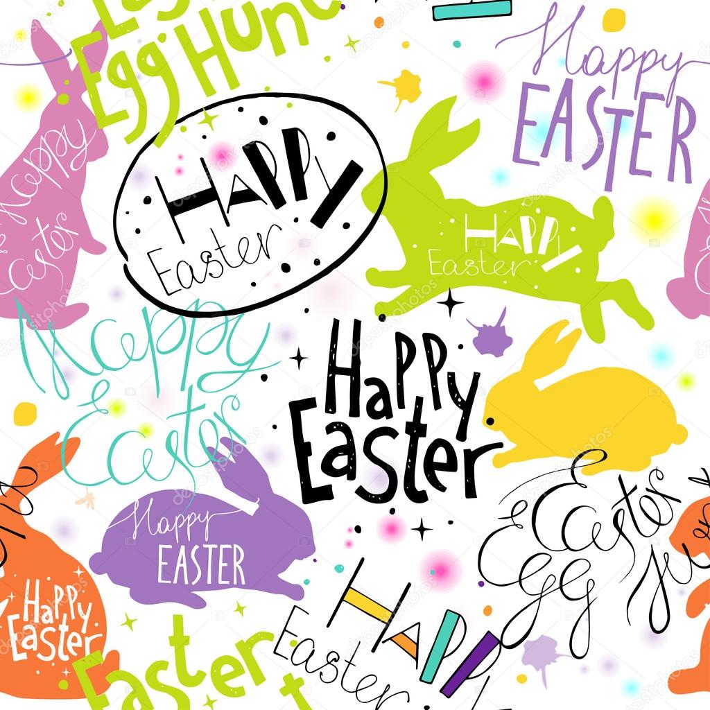 Easter pattern with lettering and bunnies