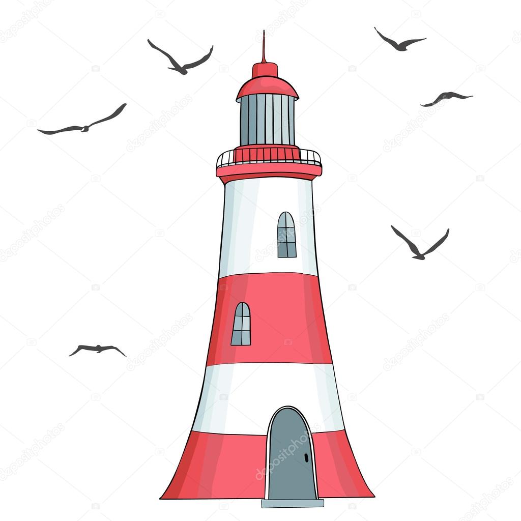 Lighthouse and seagulls made in vecto