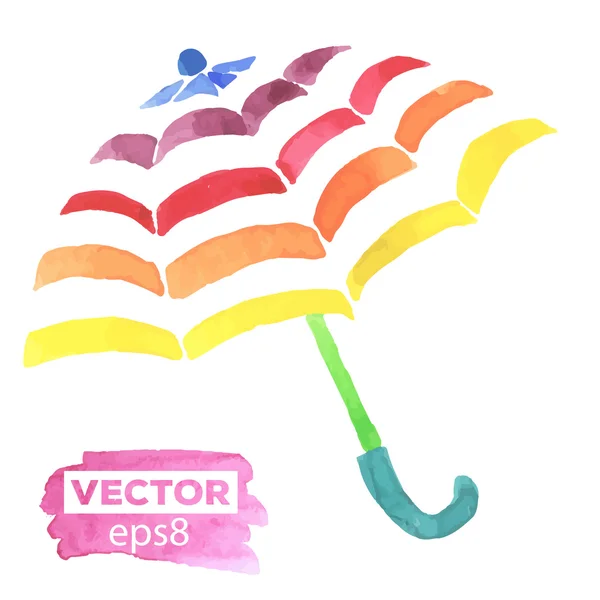 Guarda-chuva arco-íris aquarela — Vetor de Stock