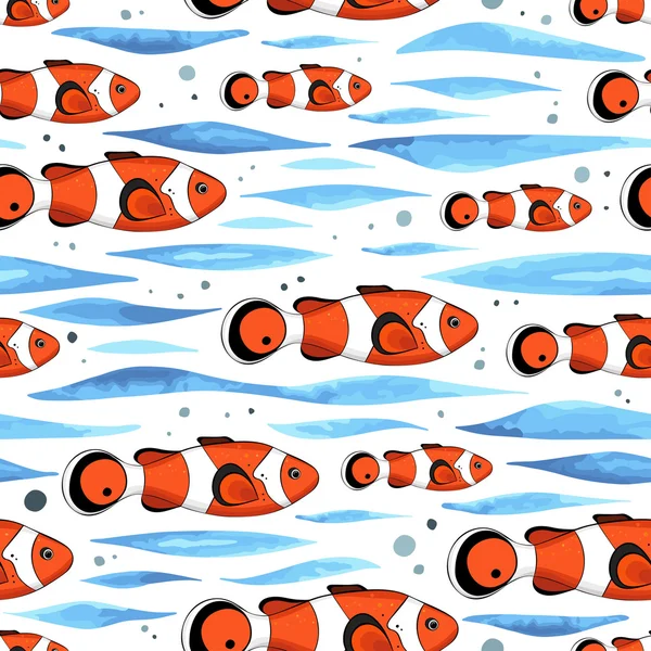 与有趣的鱼，海浪模式 — 图库矢量图片
