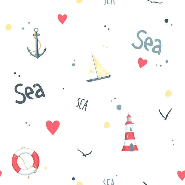 Yelkenli ile deniz desen — Stok Vektör