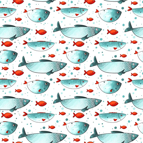 Patrón vectorial con peces divertidos . — Vector de stock