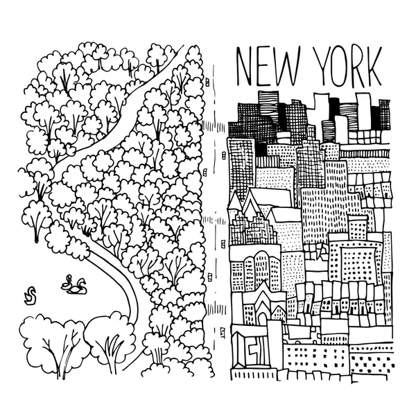 Hand drawn illustration of Central Park in NY — Stock Vector