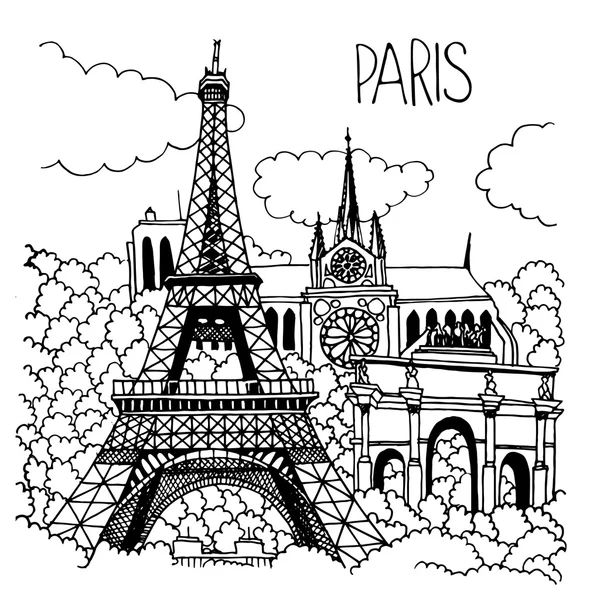 Illustration dessinée à la main des monuments de Paris . — Image vectorielle