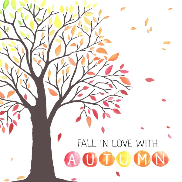 Autumn tree with falling leaves. — Stock Vector