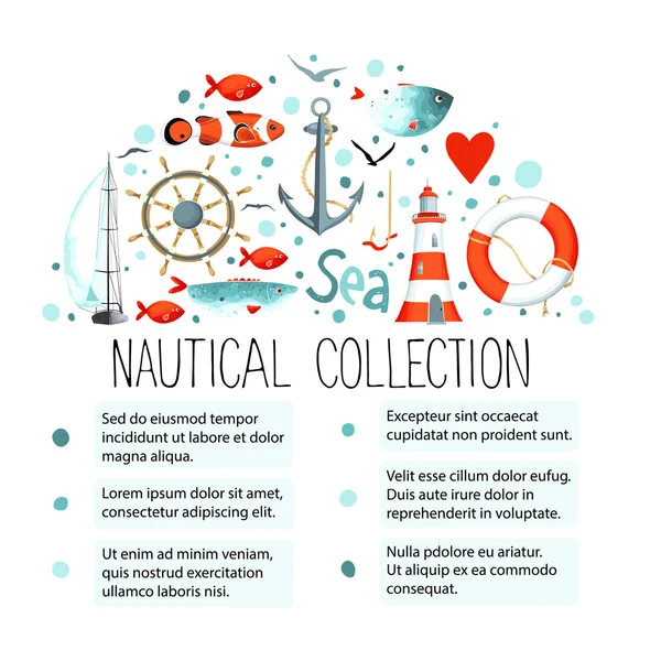 Collection of nautical elements — Stock Vector