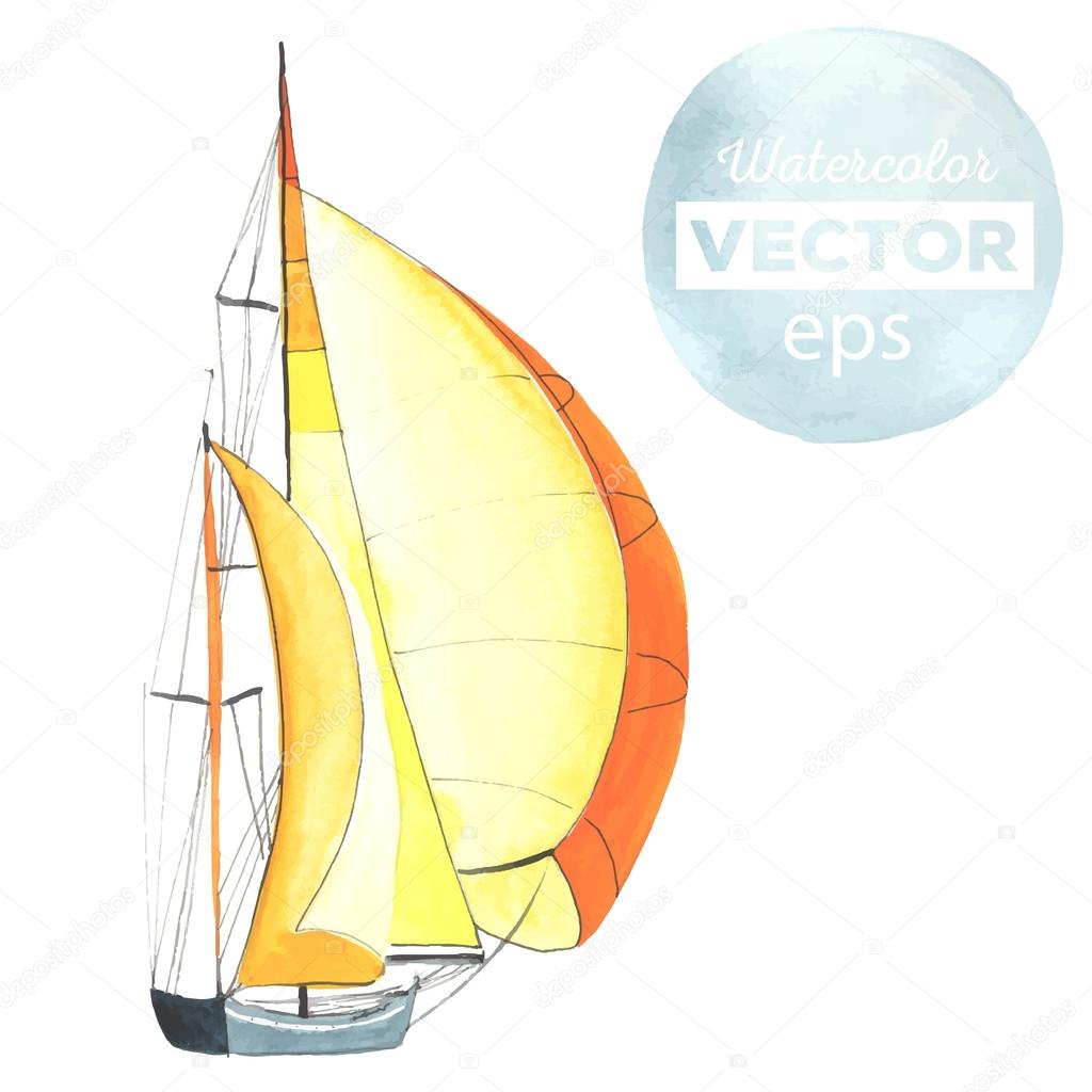 Watercolor sport yacht