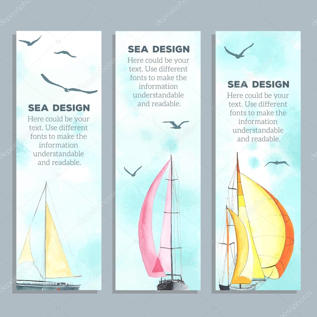 Flyers with watercolor sailboats