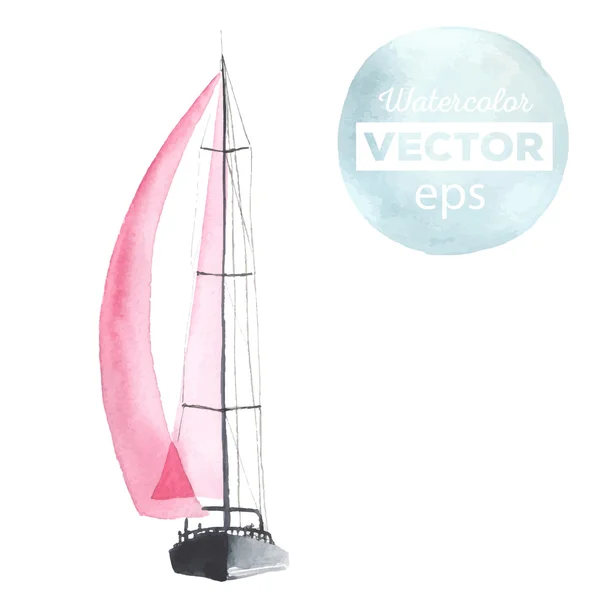 Akvarel člun s plachtami — Stockový vektor