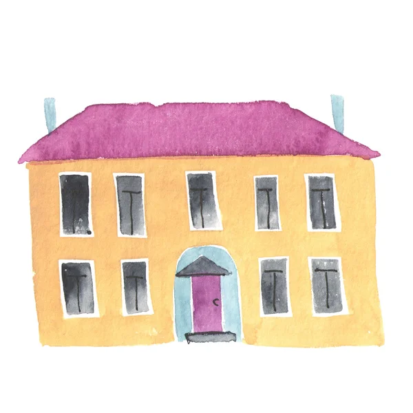 Watercolor hand painted old house or school — Stock Photo, Image