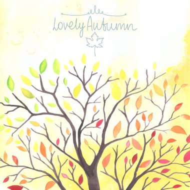 Düşme ile suluboya sonbahar ağaç yaprak.