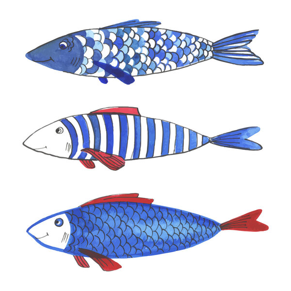 Watercolor funny fishes
