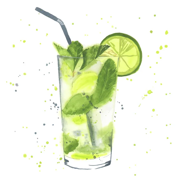 Watercolor mojito — Stock Vector