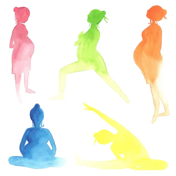 Watercolor pregnant women — Stock Vector