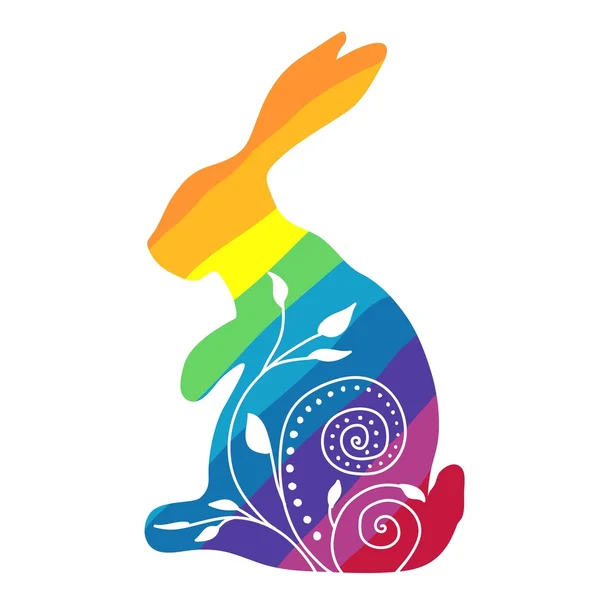 Радужный кролик с орнаментом — стоковый вектор