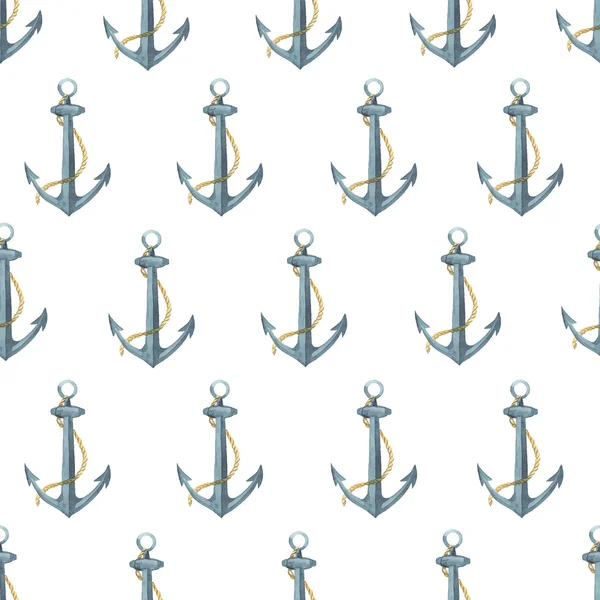 Pattern with watercolor anchors — Stock Photo, Image
