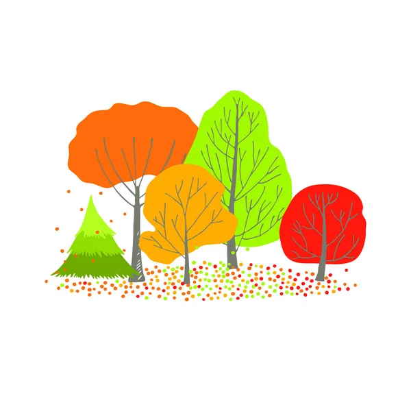 Grupo de árvores de outono verdes, laranja, vermelhas e amarelas — Fotografia de Stock