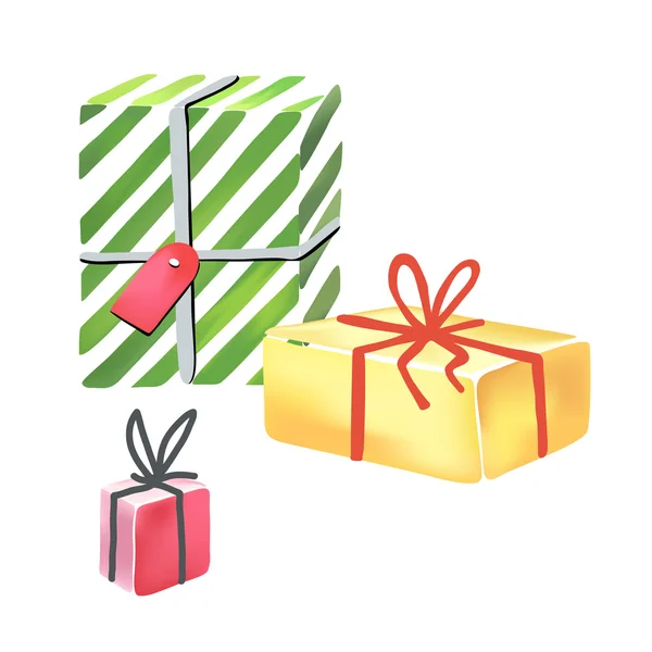 Cajas de regalo coloridas sobre fondo blanco — Vector de stock