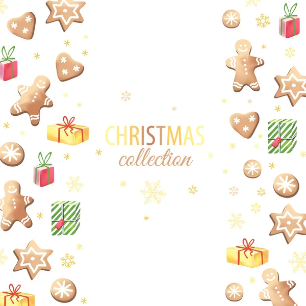 Christmas gingerbreads and gifts. — Stock Vector