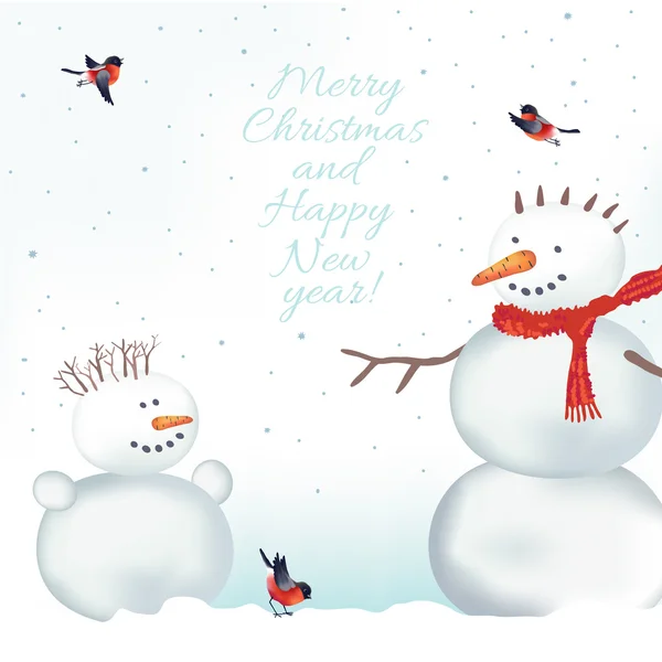 Рождественская открытка со снеговиками — стоковый вектор