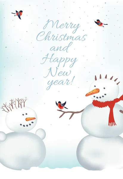 Χριστουγεννιάτικη κάρτα με χιονάνθρωποι — Διανυσματικό Αρχείο