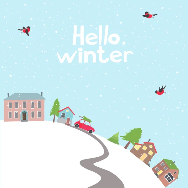 Village on the hill in winter time. — Stock Vector