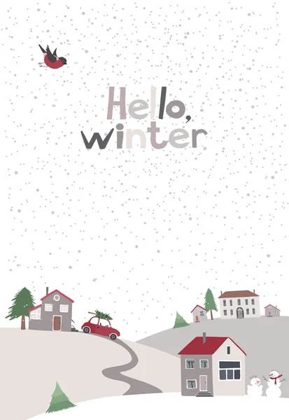 Village on the hill in winter time. — Stock Vector