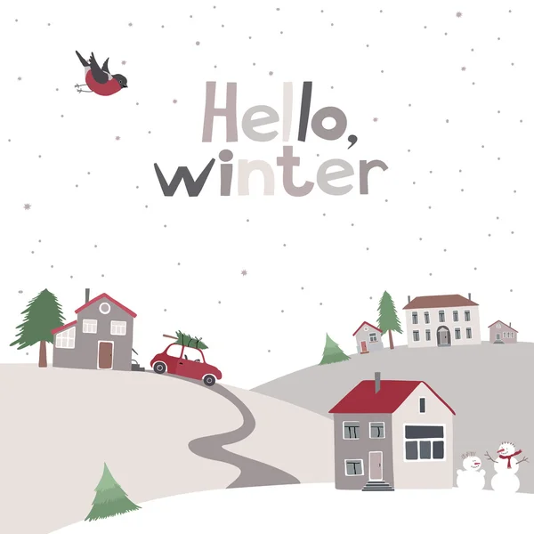 Village on the hill in winter time. — Stock Vector