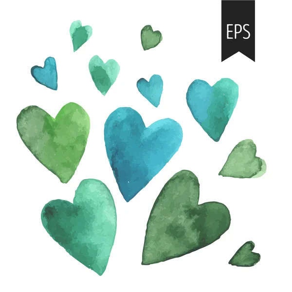Set of watercolor green heart — Stock Vector