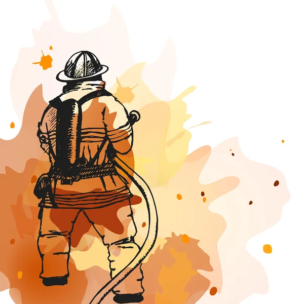 Feuerwehrmann mit Schlauchschild. — Stockvektor