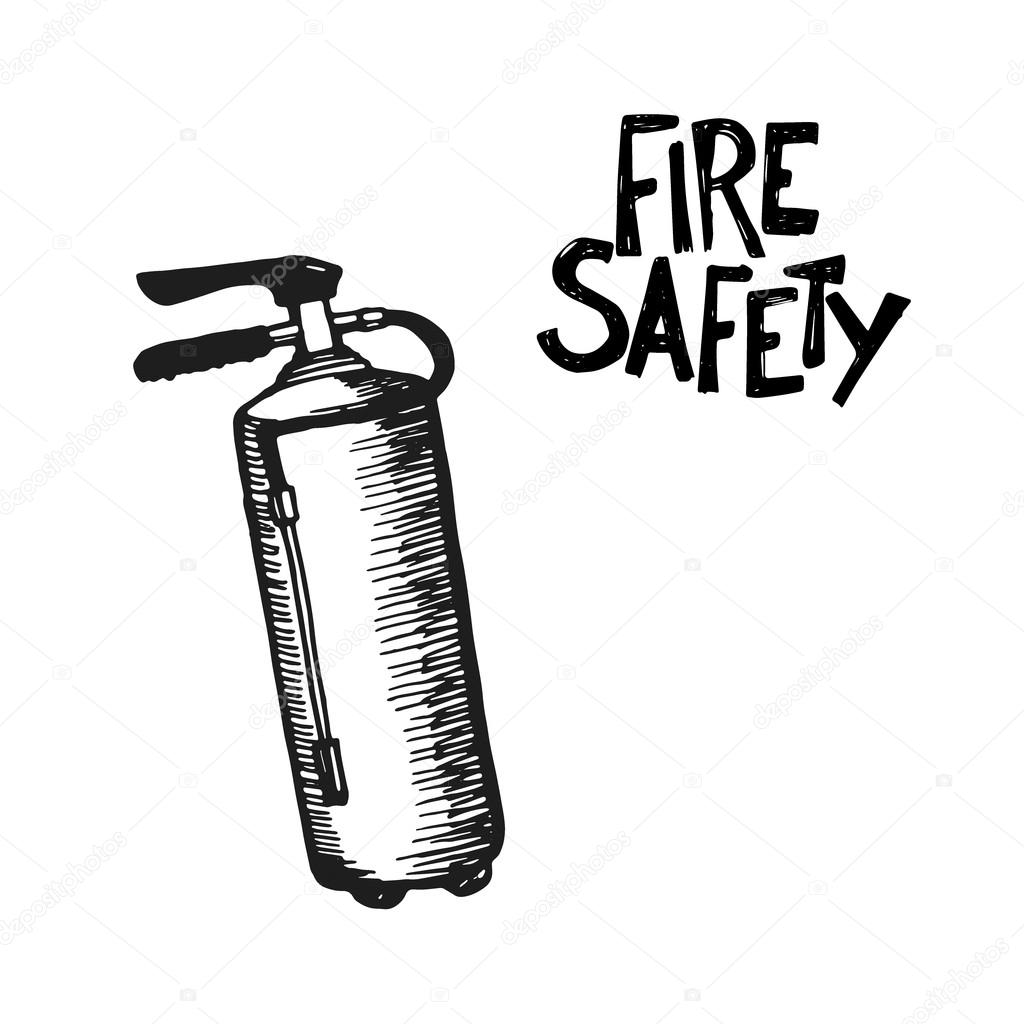 Hand drawn fire extinguisher. Vector Illustration. Great for any fire safety design progects.
