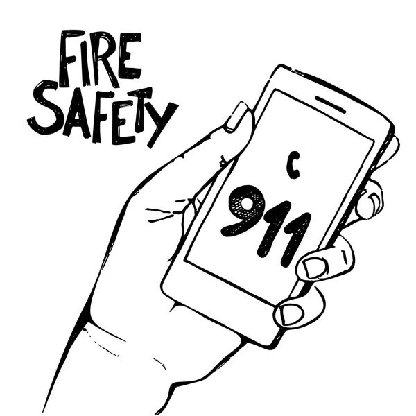 Téléphone portable à main avec numéro 911 — Image vectorielle